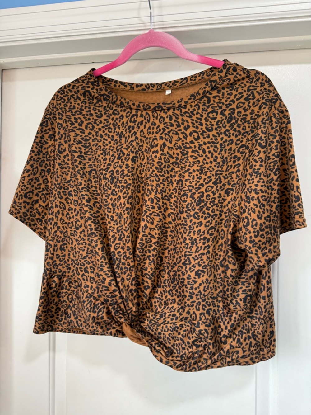 SHEIN Leopard Print Knot-Front Crop Top - Brown/Black 1XL
